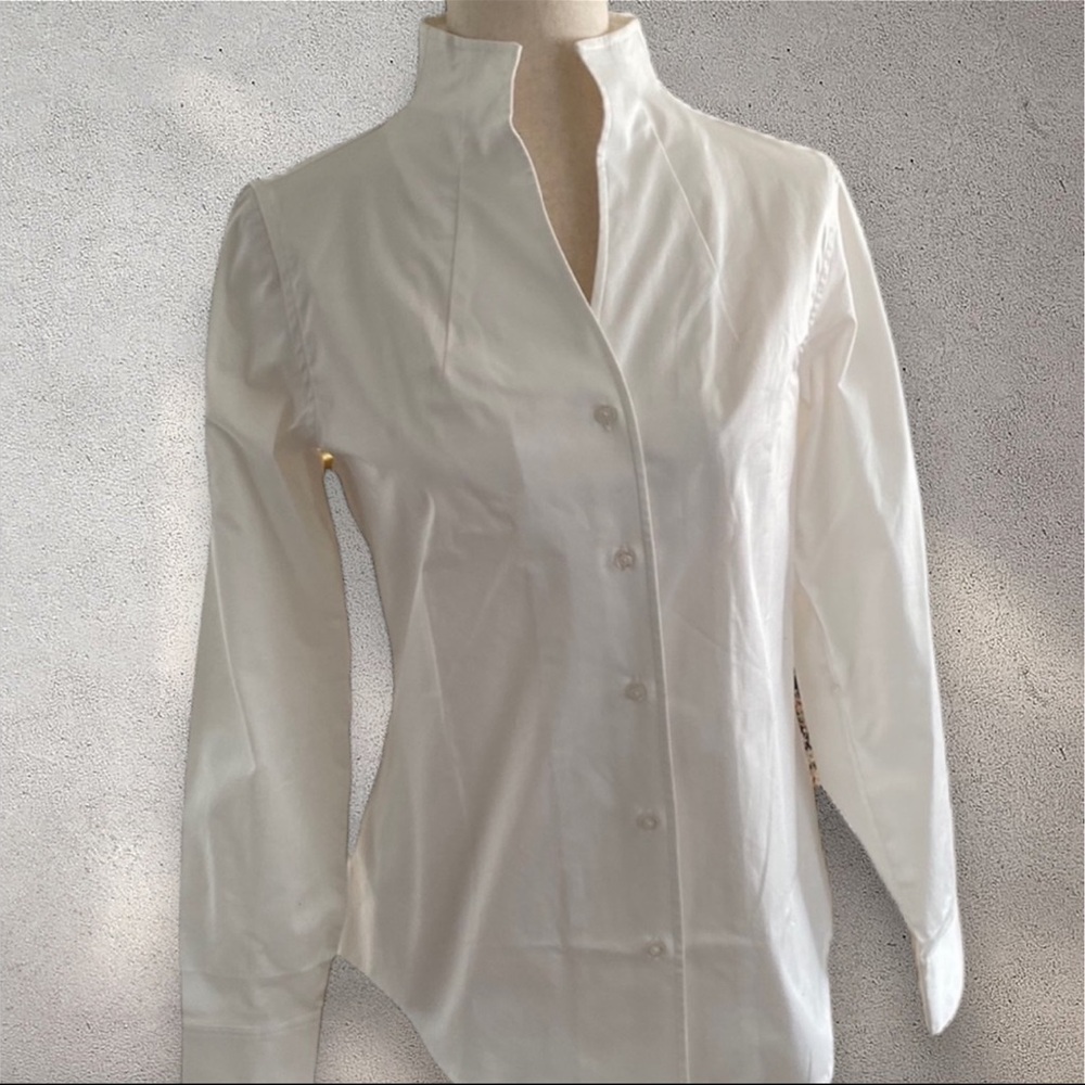 G.I.L.I. Crisp Cotton Button Down Fitted Long Sleeve Blouse   size 4  ~Exquisite - Picture 9 of 13